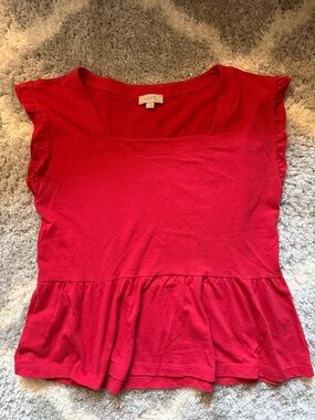 LOFT Bright Red Peplum Cap Sleeve Top